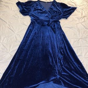 Navy blue velvet wrap dress